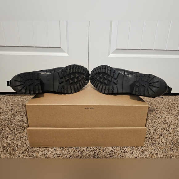 Black Ankle Boots with Gold Accents - Picture 5 of 8